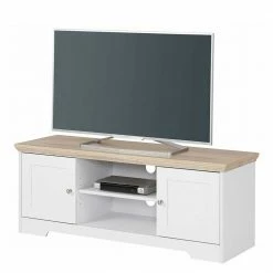 120 Cm Langes TV Lowboard In Weiß & Eiche - Akedra