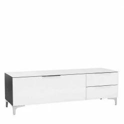 135cm Breites TV Board In Weiß Glas & Schwarz - Prosica