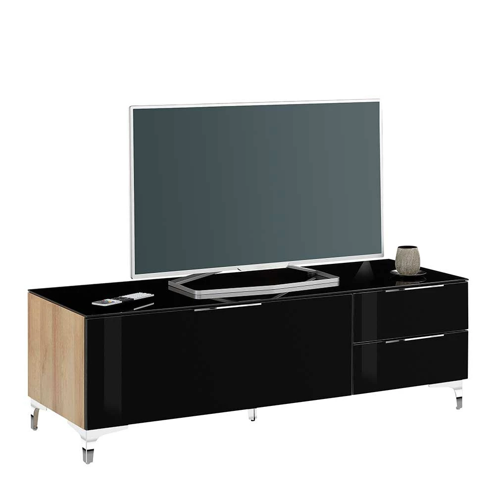 135x44x46 Lowboard In Schwarz Glas - Saspan