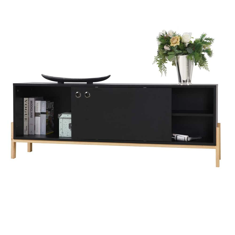 140x52x35 TV Lowboard In Schwarz & Pinie Natur - Estrevin – Bild 3