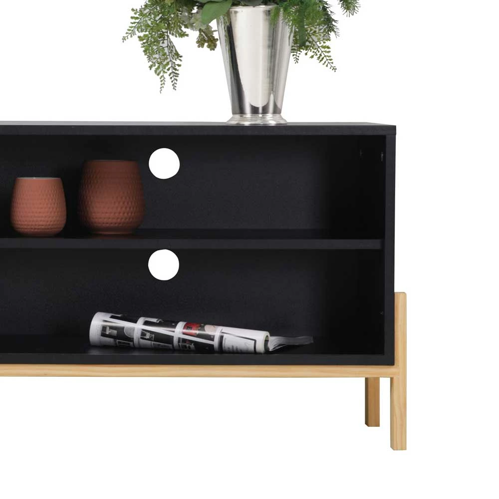 140x52x35 TV Lowboard In Schwarz & Pinie Natur - Estrevin – Bild 5