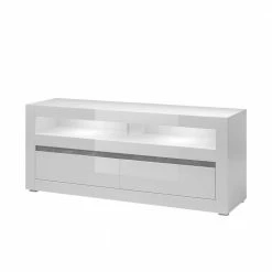 150cm Breites TV Board In Hochglanz Weiß Mextra Mit Beton Dekor