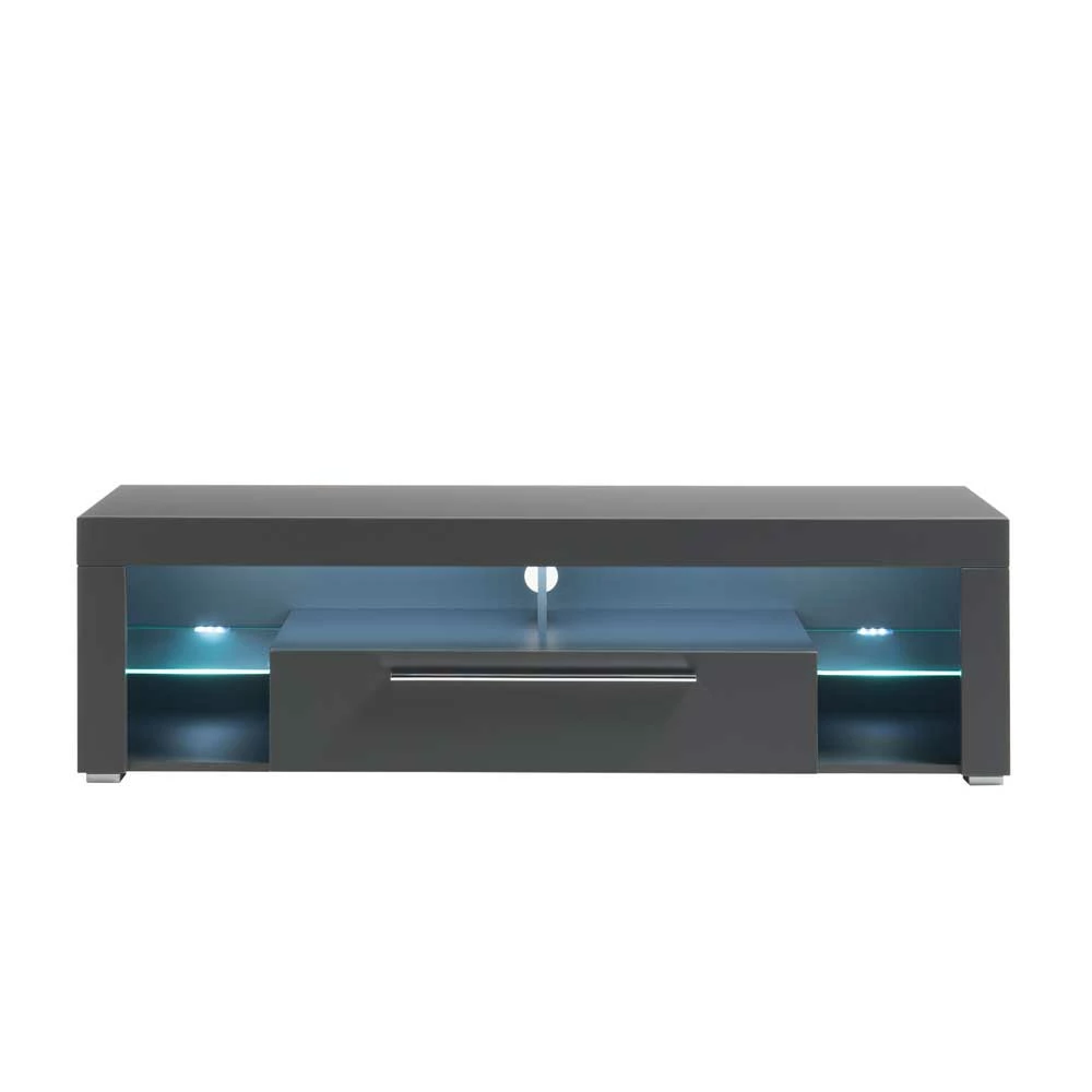 153x44x44 Cm Graues TV Board Mit Klappe & Glasböden - Due – Bild 3