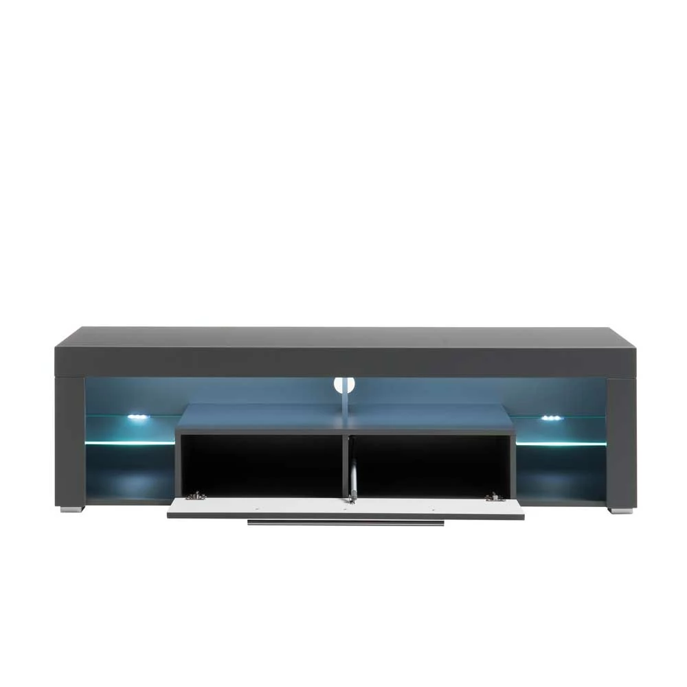153x44x44 Cm Graues TV Board Mit Klappe & Glasböden - Due – Bild 4