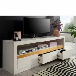 160x55x42 Cm TV Lowboard Aus Holz In Weiß - Meuvrun 4 160x55x42 Cm TV Lowboard Aus Holz In Weiß - Meuvrun -Troncon Shop 160x55x42 cm tv lowboard aus holz in weiss eichefarben kiefer meuvrun 02