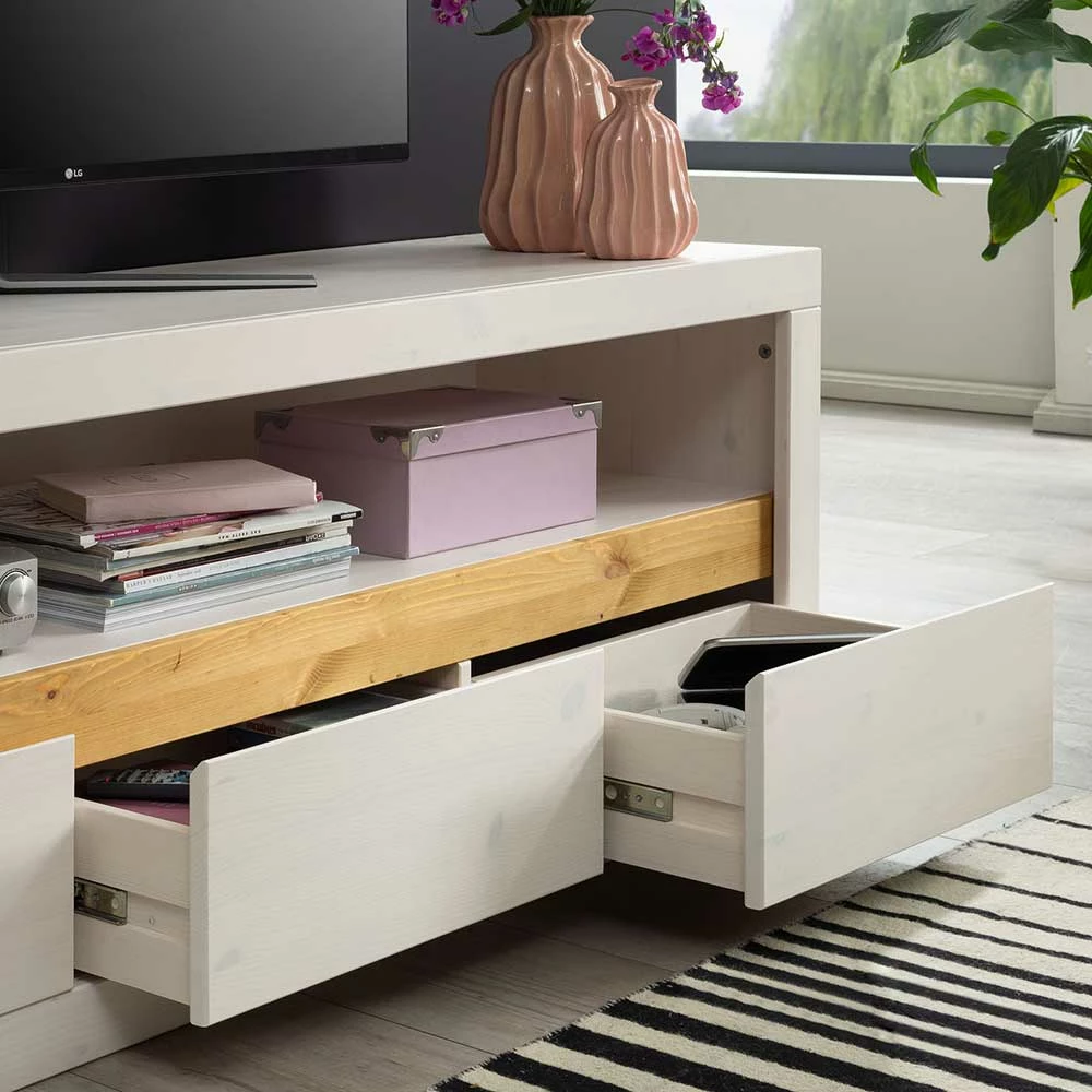 160x55x42 cm TV Lowboard aus Holz in Weiß - Meuvrun 160x55x42 Cm TV Lowboard Aus Holz In Weiß - Meuvrun -Troncon Shop 160x55x42 cm tv lowboard aus holz in weiss eichefarben kiefer meuvrun 04
