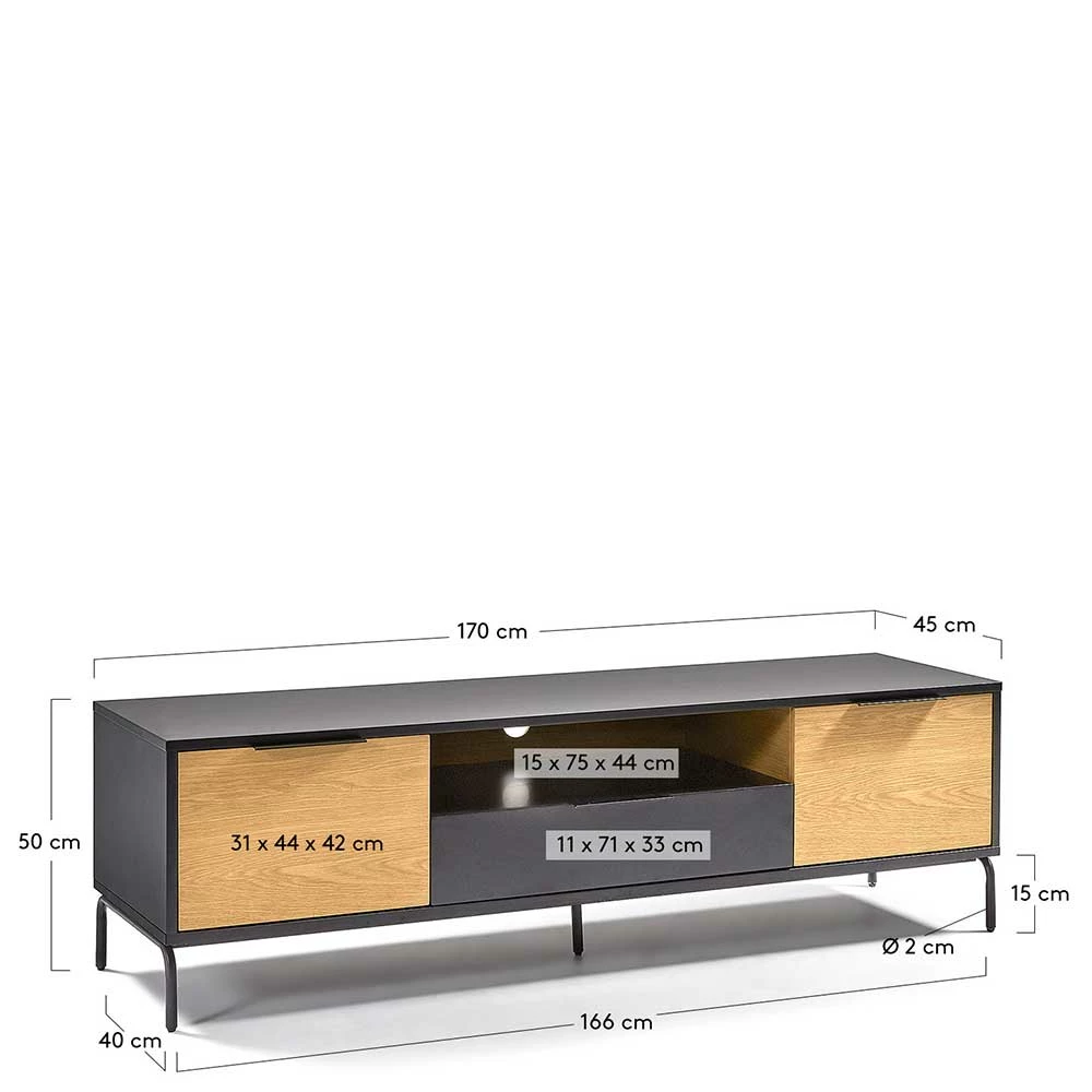 170x50x45 TV Lowboard Aus Metall & MDF - Dicunda – Bild 3