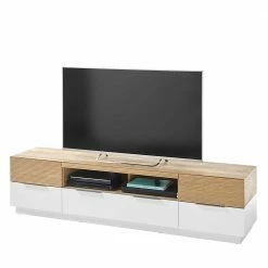 182x46x40 Skandi TV Board In Eiche & Weiß - Hedisca -Troncon Shop 182x46x40 skandi tv board in eiche weiss mit sockelgestell hedisca 02