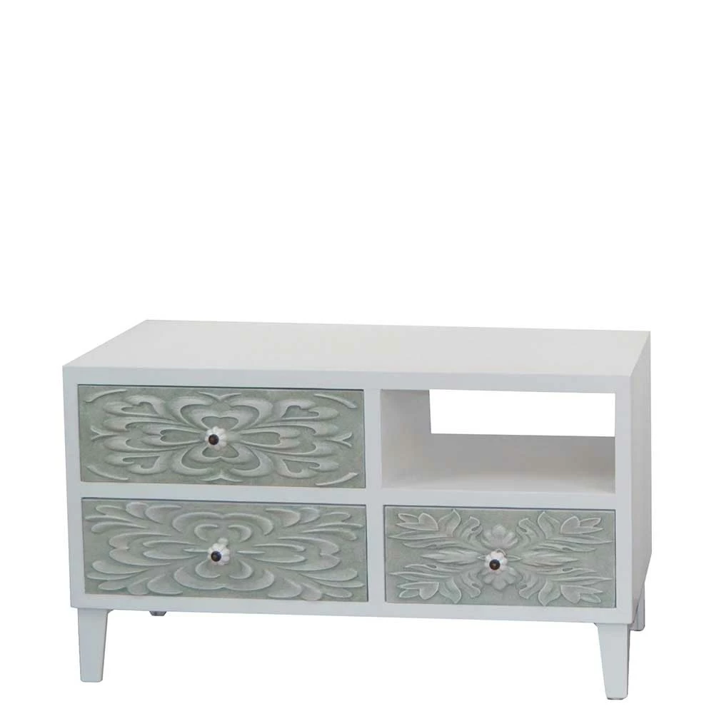 85x46x39 TV Board In Weiß & Grün - Contos