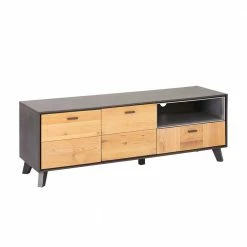 Fernseher Lowboard In Eiche Bianco & Grau - Hopiz