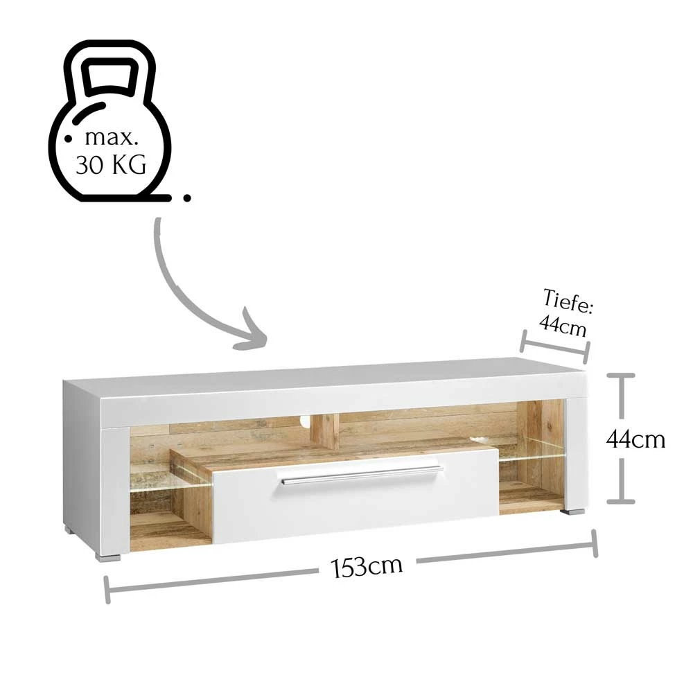 Hochglanz TV Board In Weiß & Holz Antik - Wouty – Bild 4