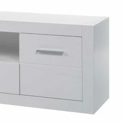 Hochglanz TV Lowboard In Weiß Yulis 2-türig & Schublade -Troncon Shop hochglanz tv lowboard in weiss 2 tuerig schublade geraetefach yulis 02