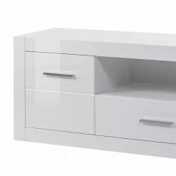 Hochglanz TV Lowboard In Weiß Yulis 2-türig & Schublade -Troncon Shop hochglanz tv lowboard in weiss 2 tuerig schublade geraetefach yulis 03