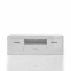 Hochglanz TV Lowboard In Weiß Yulis 2-türig & Schublade -Troncon Shop hochglanz tv lowboard in weiss 2 tuerig schublade geraetefach yulis 04