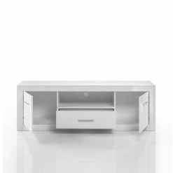 Hochglanz TV Lowboard In Weiß Yulis 2-türig & Schublade -Troncon Shop hochglanz tv lowboard in weiss 2 tuerig schublade geraetefach yulis 05