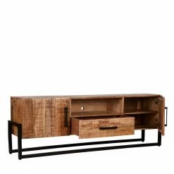 Industrial TV Lowboard Aus Mangobaum - Schanow -Troncon Shop industrial tv lowboard aus mangobaum und metall schwarz schanow 02
