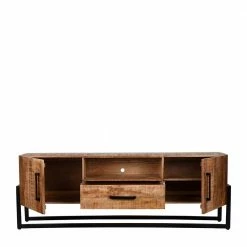 Industrial TV Lowboard Aus Mangobaum - Schanow -Troncon Shop industrial tv lowboard aus mangobaum und metall schwarz schanow 03