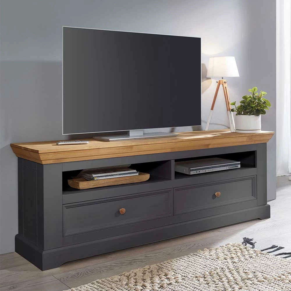 Landhaus TV Element in Grau - Ustricia Landhaus TV Element In Grau - Ustricia -Troncon Shop landhaus tv element in grau und eichefarben 169x63x42 ustricia 01