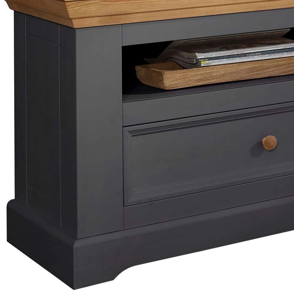 Landhaus TV Element in Grau - Ustricia Landhaus TV Element In Grau - Ustricia -Troncon Shop landhaus tv element in grau und eichefarben 169x63x42 ustricia 02