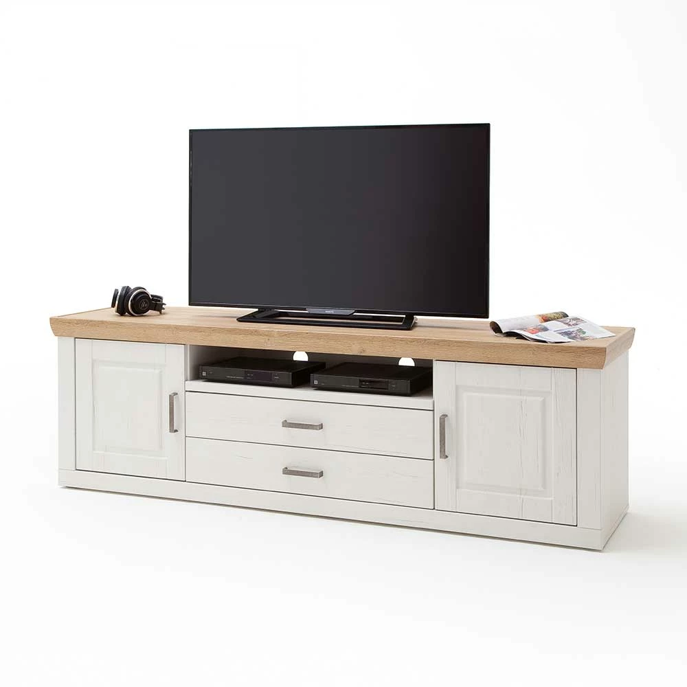 Landhaus TV Element in Weiß & Eichefarben - Samula Landhaus TV Element In Weiß & Eichefarben - Samula -Troncon Shop landhaus tv element in weiss eichefarben 198x63x52 cm samula 01