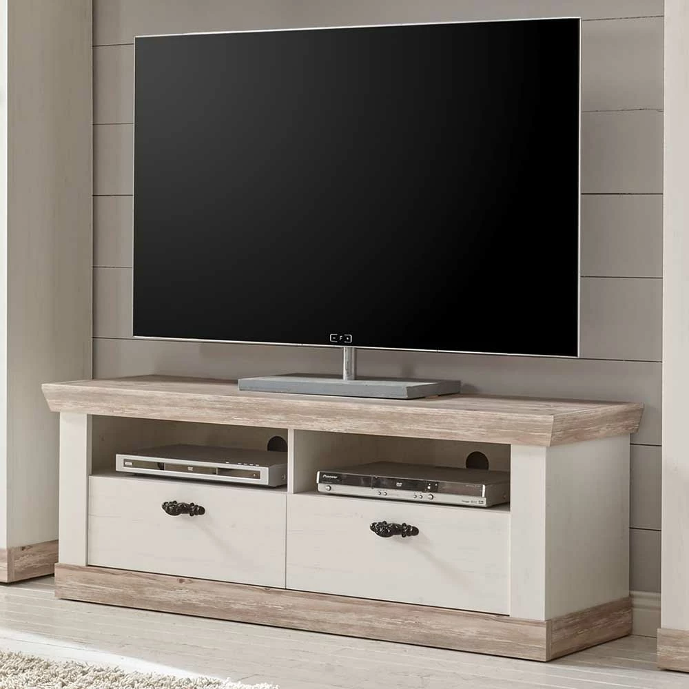 Landhaus TV Element In Weiß & Pinie Shabby Nedita Mit 2 Schubladen – Bild 3