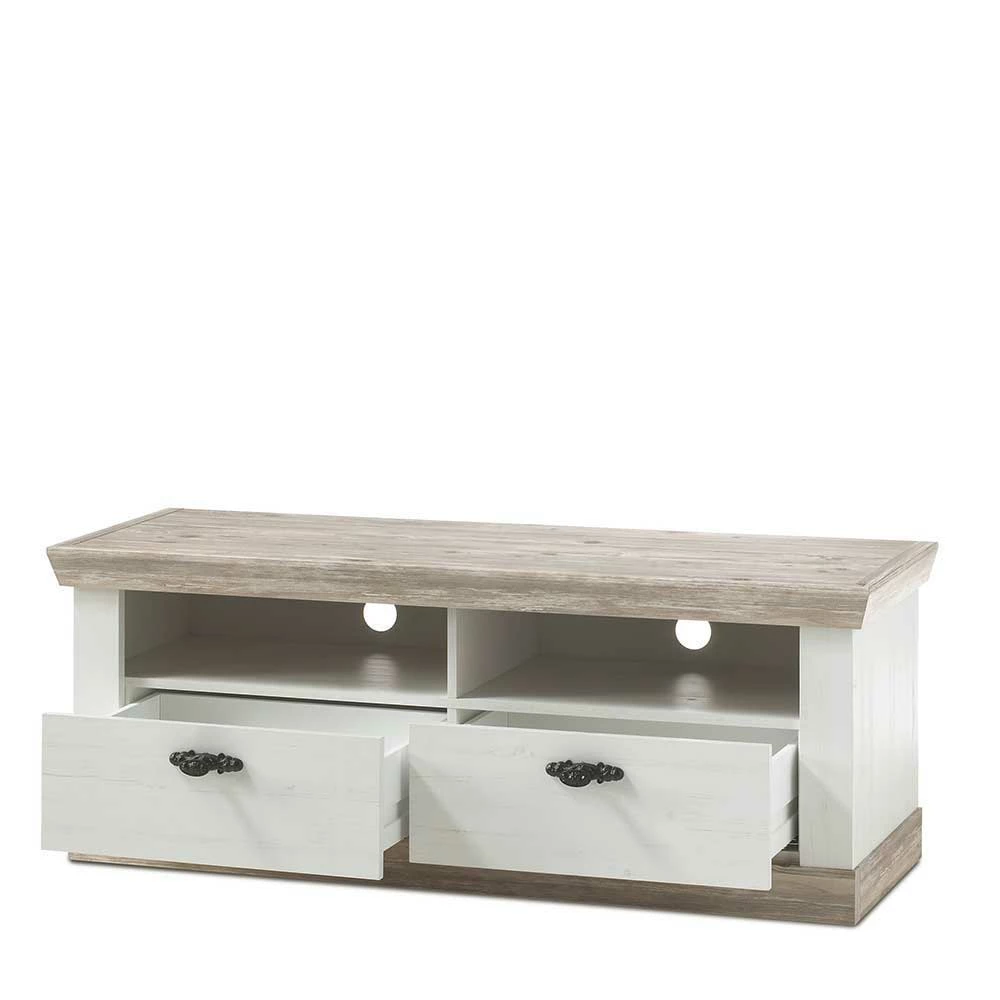 Landhaus TV Element In Weiß & Pinie Shabby Nedita Mit 2 Schubladen – Bild 4