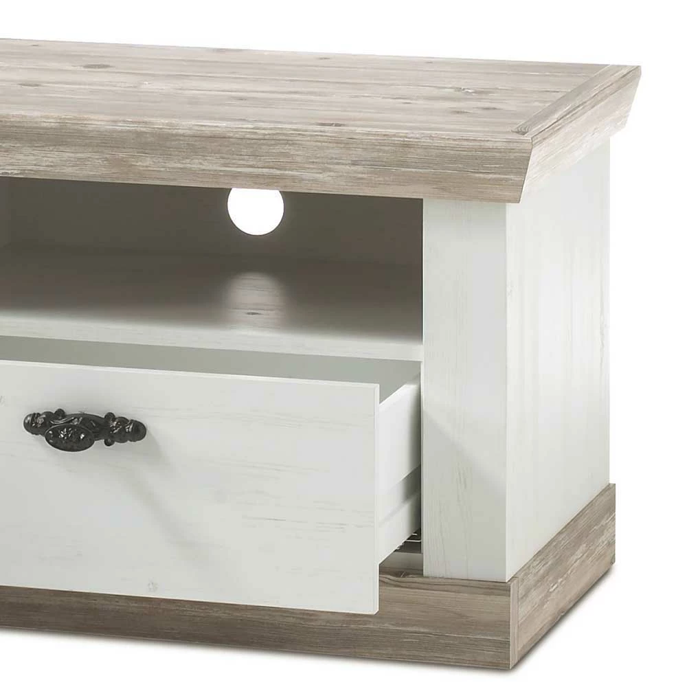 Landhaus TV Element In Weiß & Pinie Shabby Nedita Mit 2 Schubladen – Bild 5