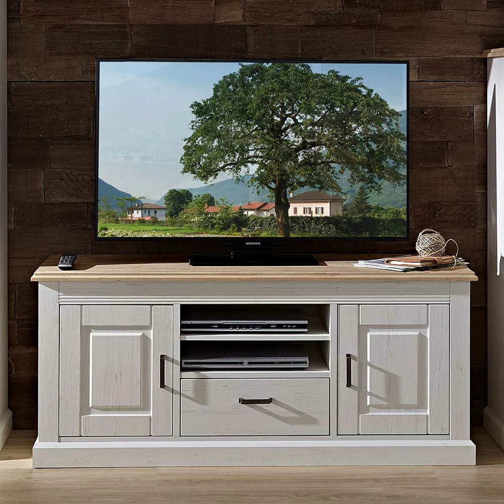 Landhaus TV Schrank Mariessa In Weiß & Eiche Hell – Bild 2