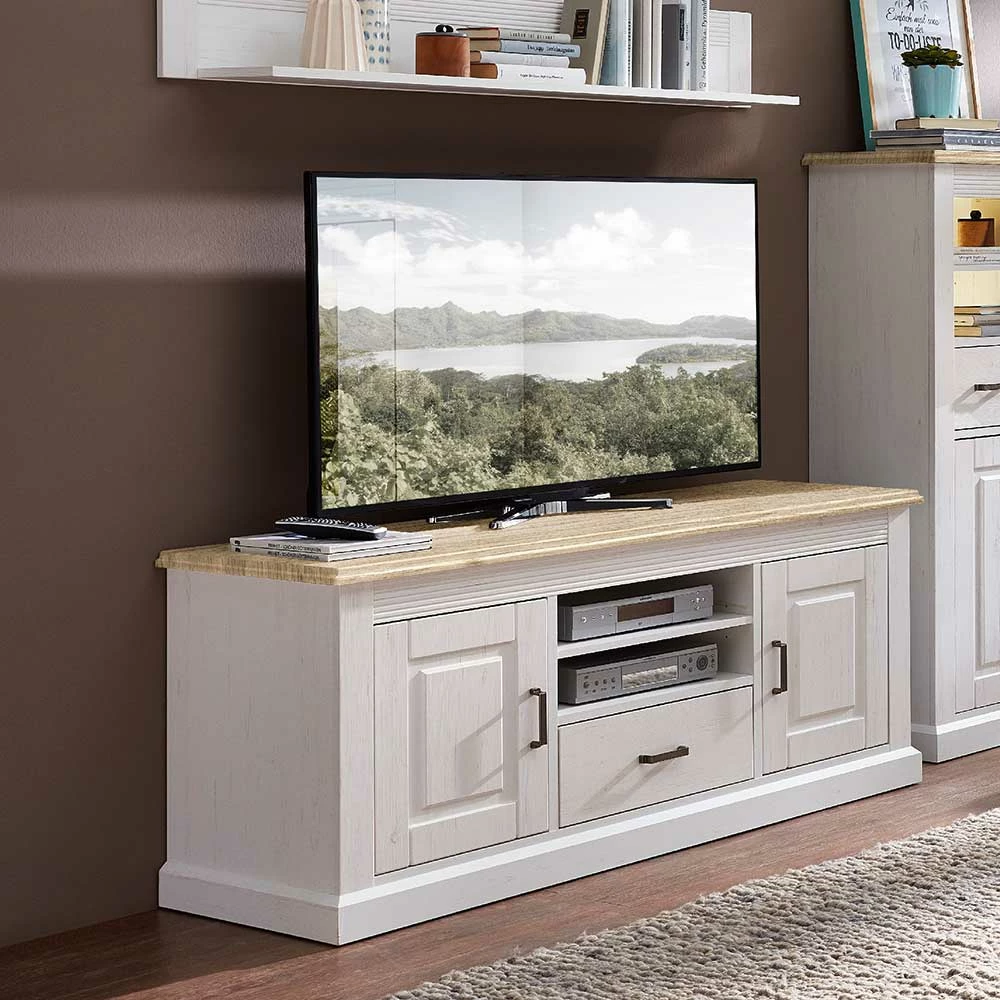 Landhaus TV Schrank Mariessa In Weiß & Eiche Hell – Bild 3