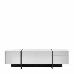 Lowboard Mit Drei Türen & Drei Schubladen - Laucata -Troncon Shop lowboard mit drei tueren drei schubladen in weiss mit schwarz laucata 02