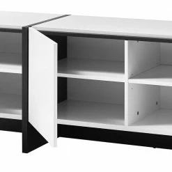 Lowboard Mit Drei Türen & Drei Schubladen - Laucata -Troncon Shop lowboard mit drei tueren drei schubladen in weiss mit schwarz laucata 05