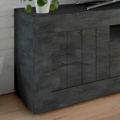 Modern-geradliniges TV Board In Dunkelgrau Dekor - Bella -Troncon Shop modern geradliniges tv board in dunkelgrau dekor mit drei tueren geraetefach bella 03