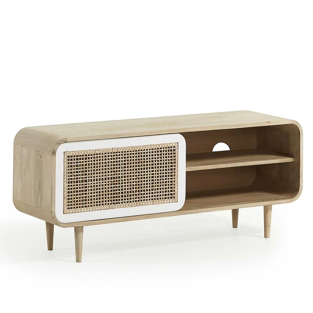 Retro Lowboard Sampolo Mit Rattan Schiebetür