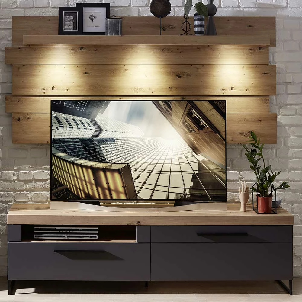 TV Board In Dunkelgrau & Wildeiche - Svanjon – Bild 2