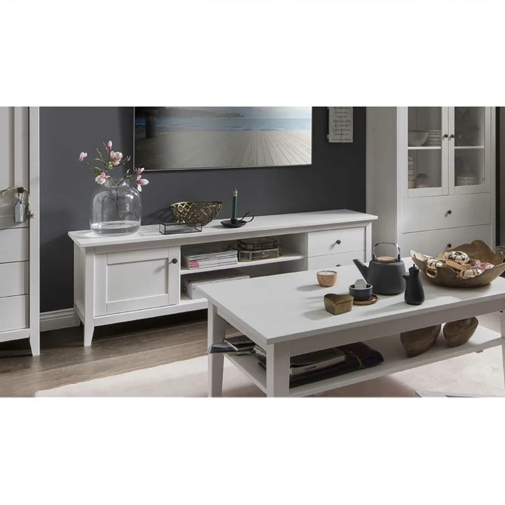 TV Lowboard im modernen Landhausstil - Astinion TV Lowboard Im Modernen Landhausstil - Astinion -Troncon Shop tv lowboard im modernen landhausstil in weiss aus kiefernholz massiv astinion 02