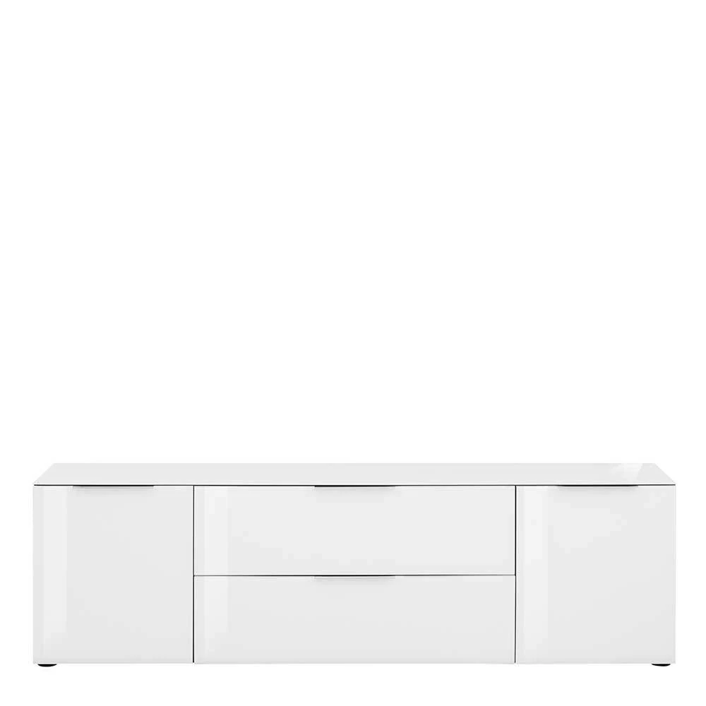 TV Lowboard In Weiß Glas & Eiche Dekor - Ayfuna – Bild 3