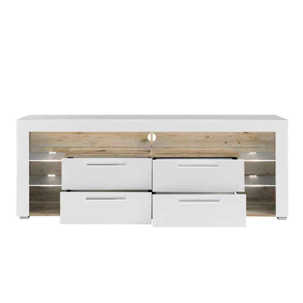 TV Lowboard In Weiß HG & Holz Antik Dekor - Masina – Bild 4