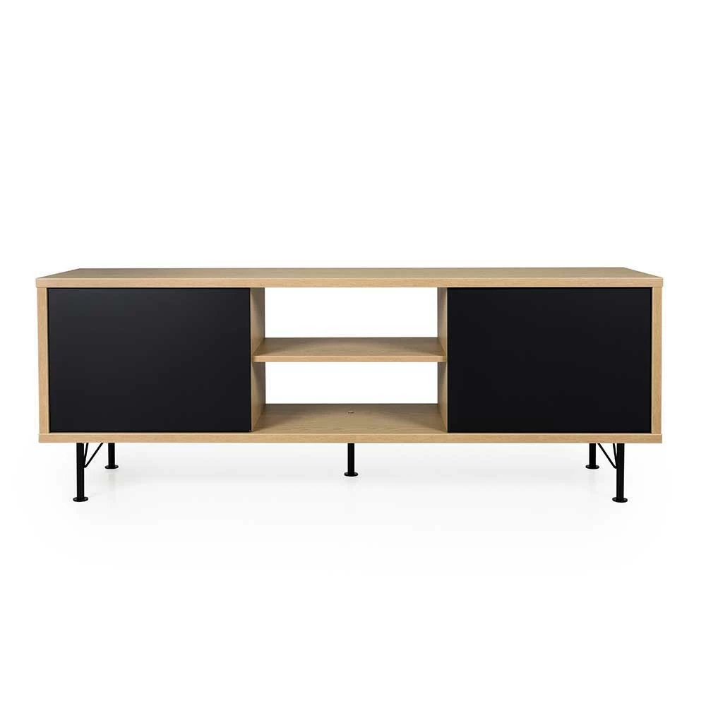 TV Lowboard Mit 2 Offenen Fächern & 2 Türen Chicron In Schwarz – Bild 2