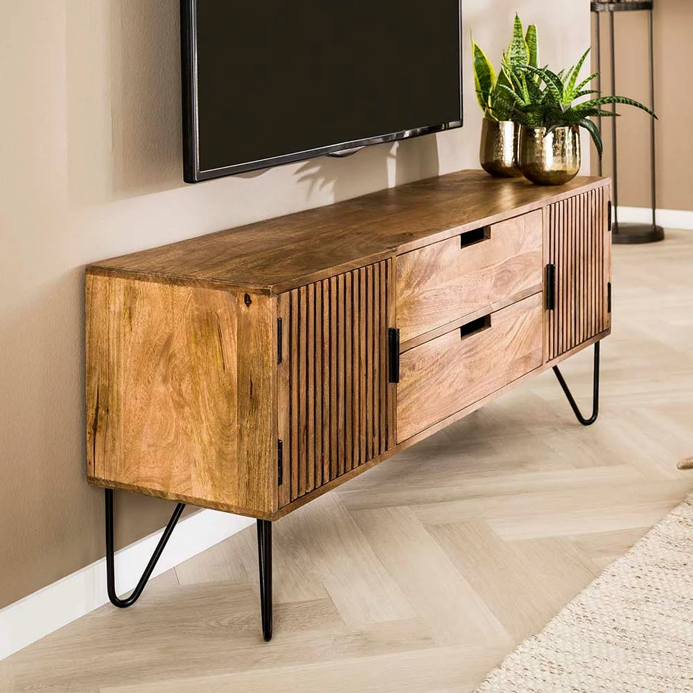 TV Unterschrank Aus Mangoholz In Sandfarben - Baina – Bild 2