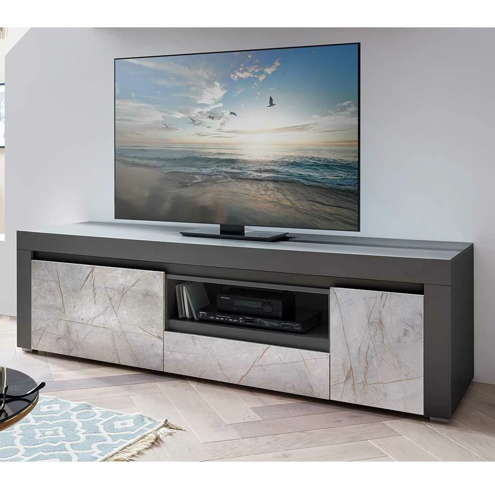 TV Unterschrank In Marmoroptik Grau - Carsuva – Bild 2
