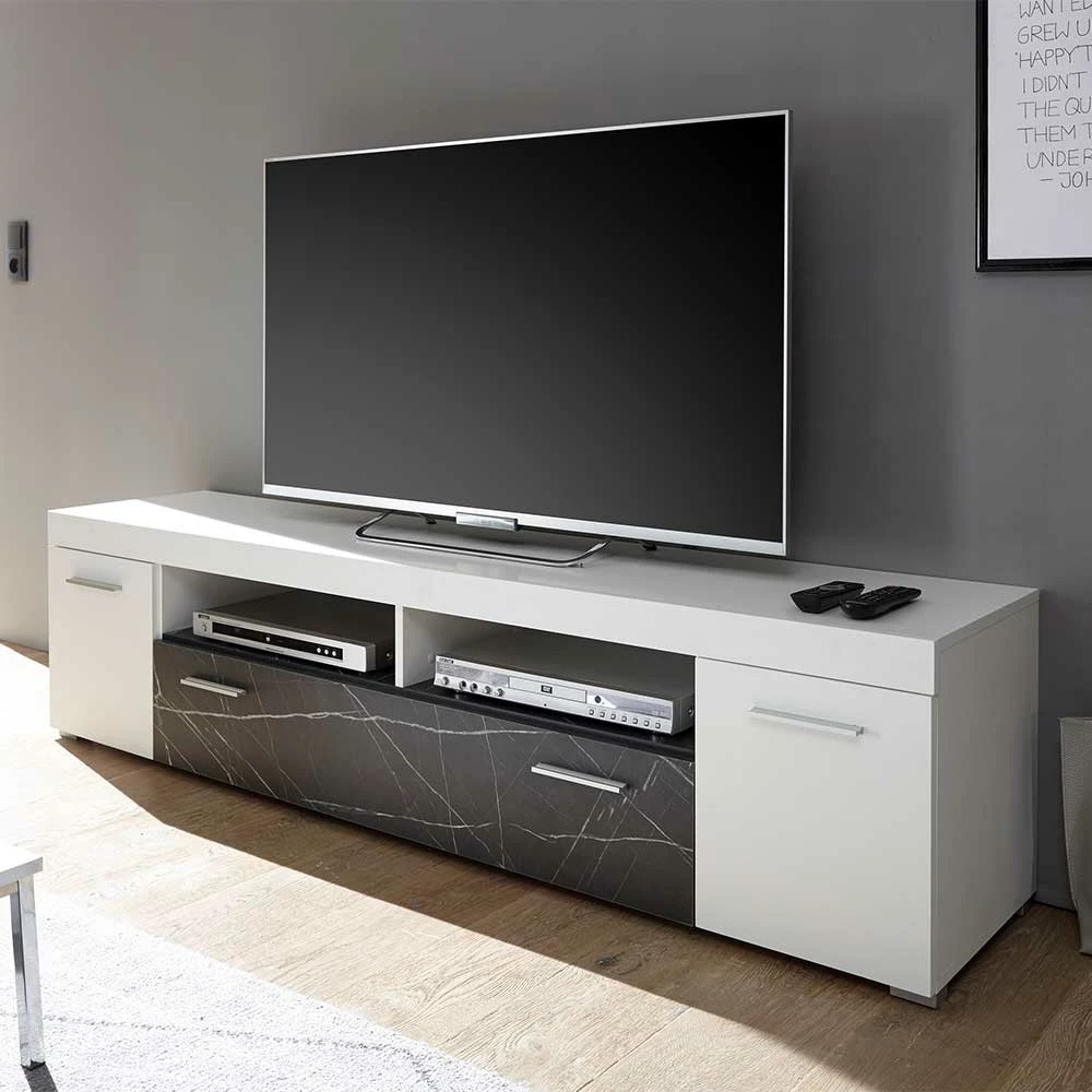 TV Unterschrank In Weiß & Anthrazit Stein Optik - Vaffonia – Bild 2