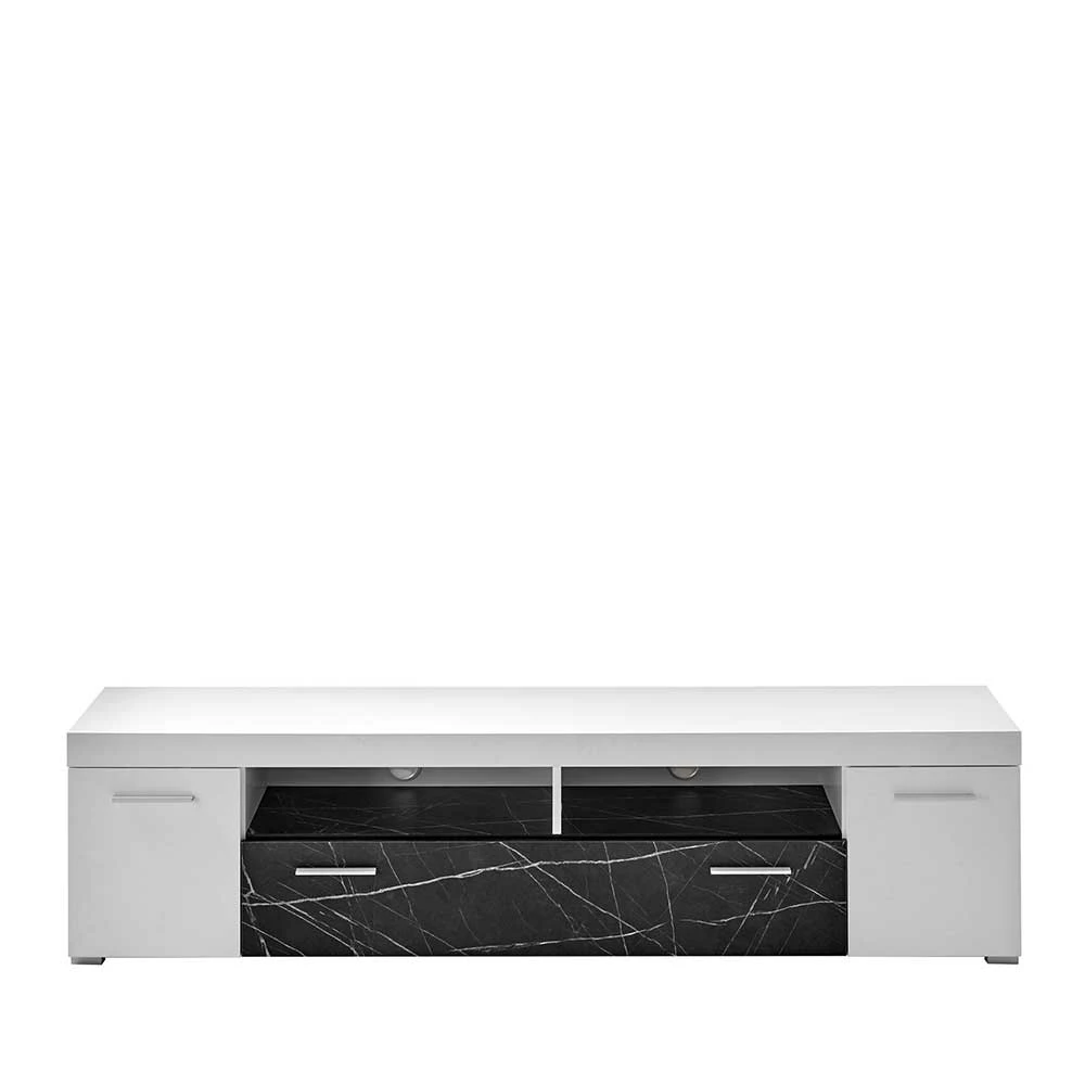 TV Unterschrank In Weiß & Anthrazit Stein Optik - Vaffonia – Bild 3