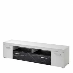 TV Unterschrank In Weiß & Anthrazit Stein Optik - Vaffonia