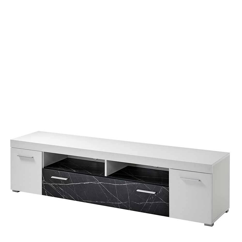 TV Unterschrank In Weiß & Anthrazit Stein Optik - Vaffonia