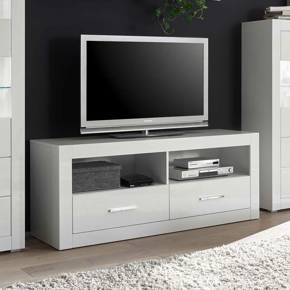 TV Unterschrank In Weiß Hochglanz Yulis Mit 2 Fächern – Bild 2
