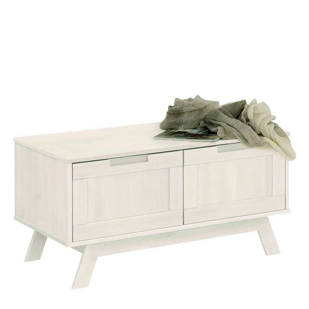 Weiß Lasierte Garderobenbank Mit Zwei Klappen - Uxenov – Bild 2