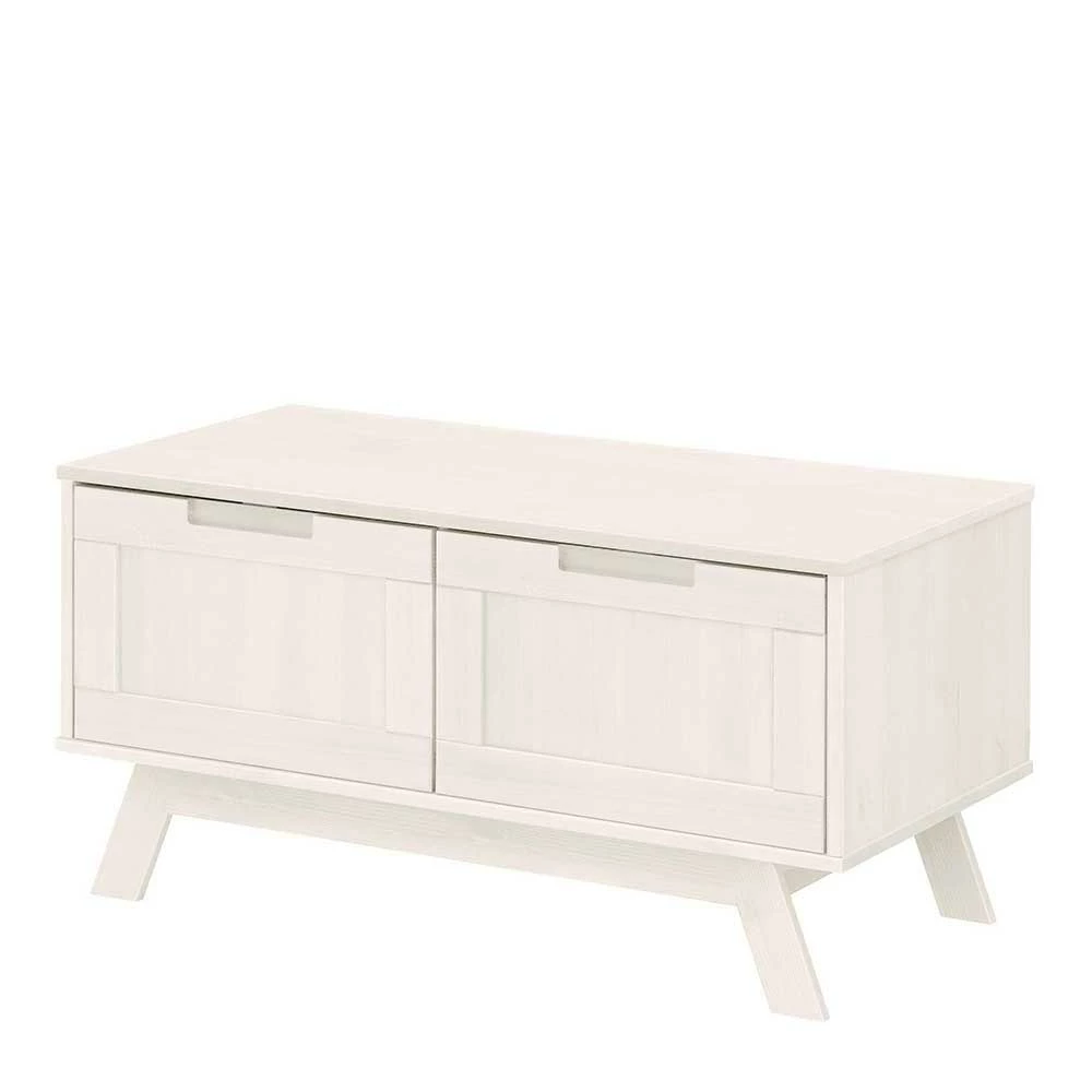 Weiß Lasierte Garderobenbank Mit Zwei Klappen - Uxenov