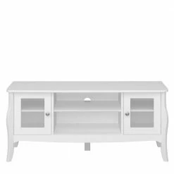 Weißer TV Unterschrank Mit Zwei Glastüren - Dosalino -Troncon Shop weisser tv unterschrank mit zwei glastueren zwei faechern dosalino 02