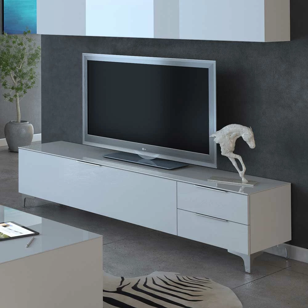 Weißes Design-Lowboard Mit Zwei Schubladen & Klappe - Zivta – Bild 6