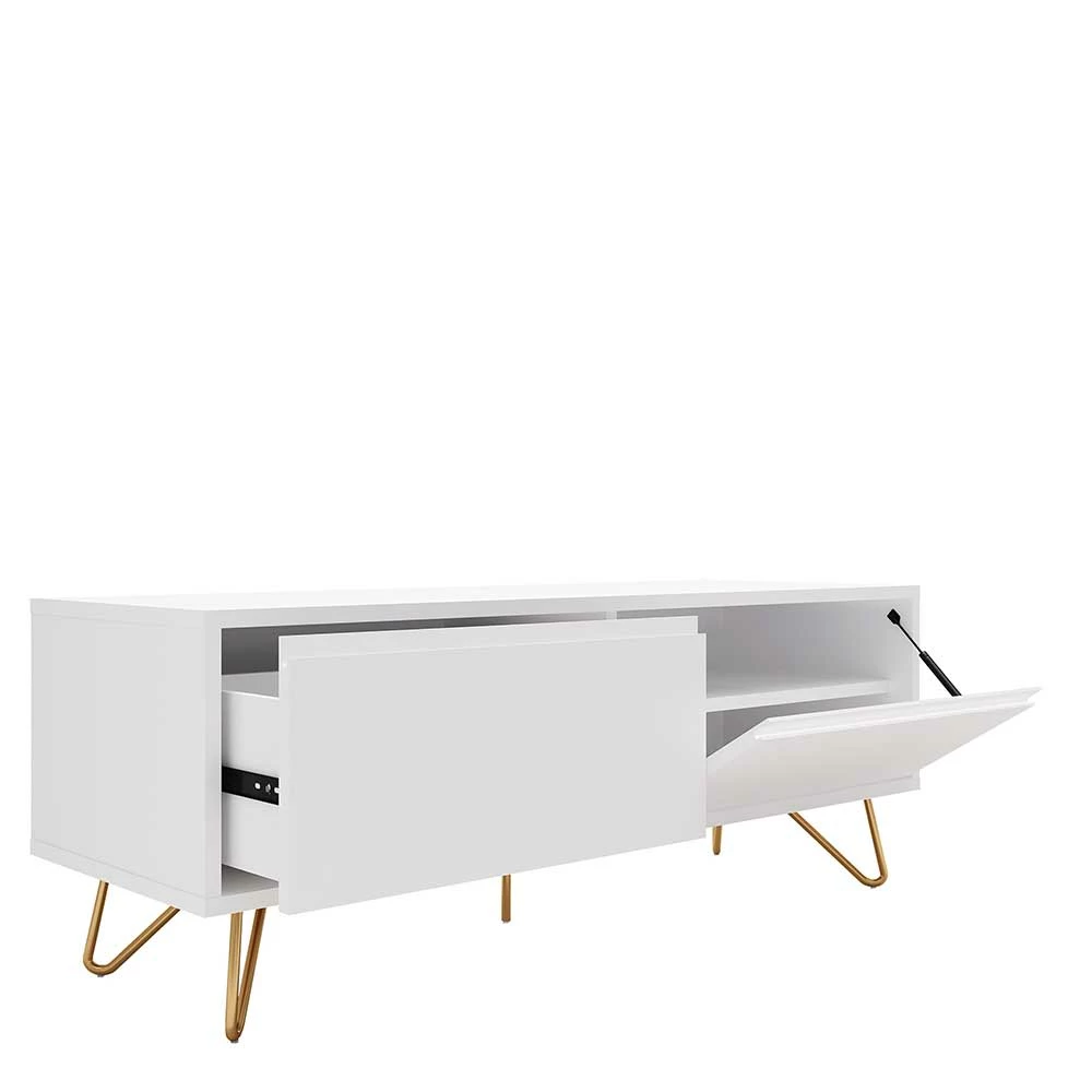 Weißes TV Lowboard Mit Klappe & Schublade - Marmore – Bild 4
